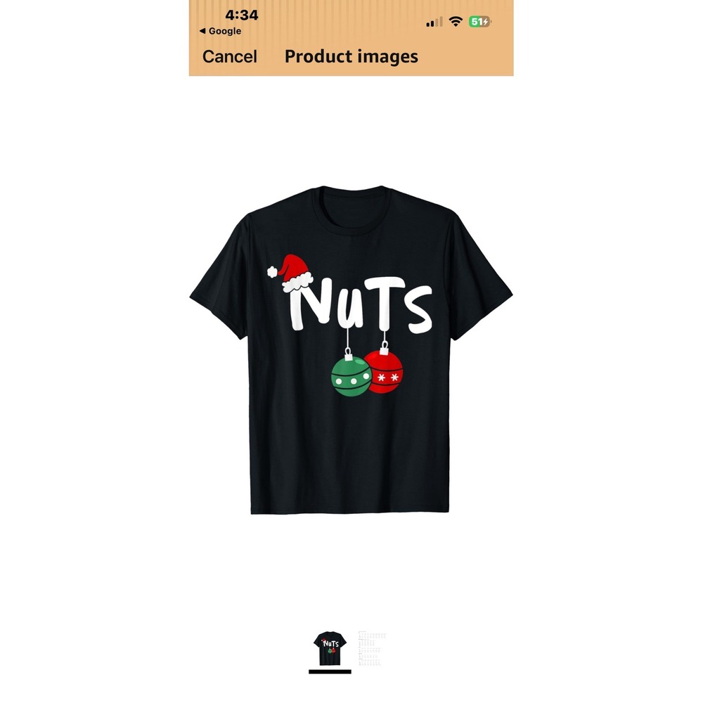 Funny Christmas Nuts T-Shirt Mens Black Short Sleeve Holiday Ornaments Tee XL